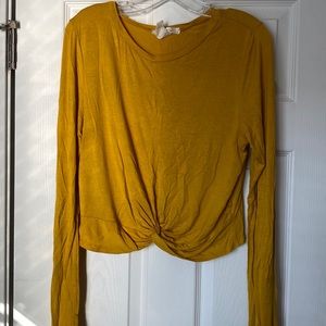 Yellow twist long sleeve crop top